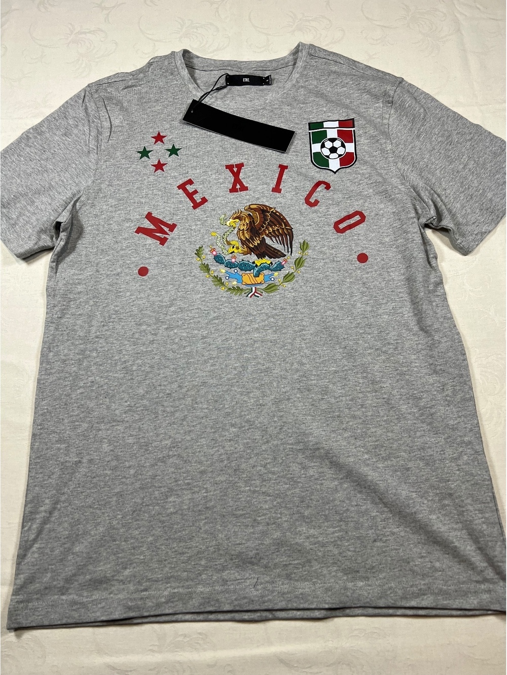 NEW ETNT Mexico Soccer T-Shirt Eagle Shield Gray Size Large